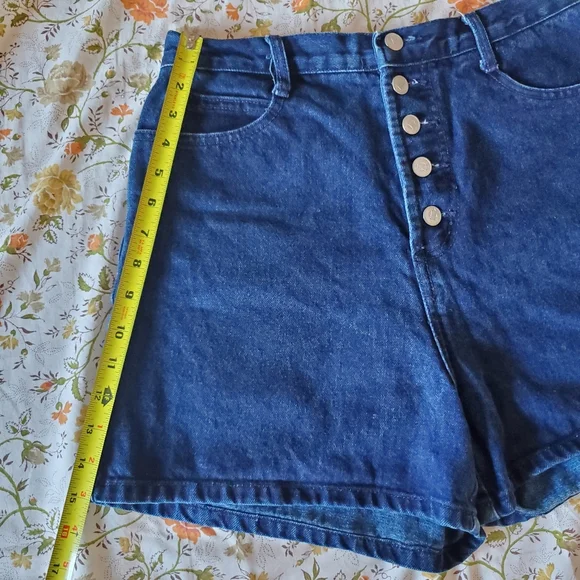 VTG BONGO Dark Denim shorts Size 13 Jrs Button Fly High Waist Sailor Western - Picture 12 of 13